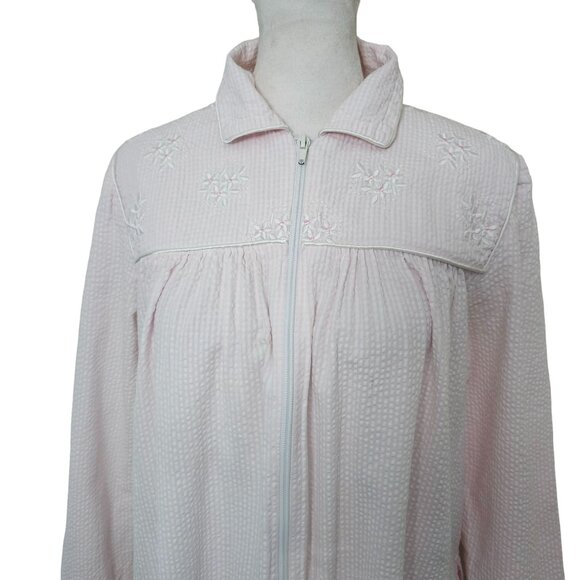 barbizon Other - Vintage Barbizon Long Embroidered Nightgown Pajamas Pink White Seersucker Size S